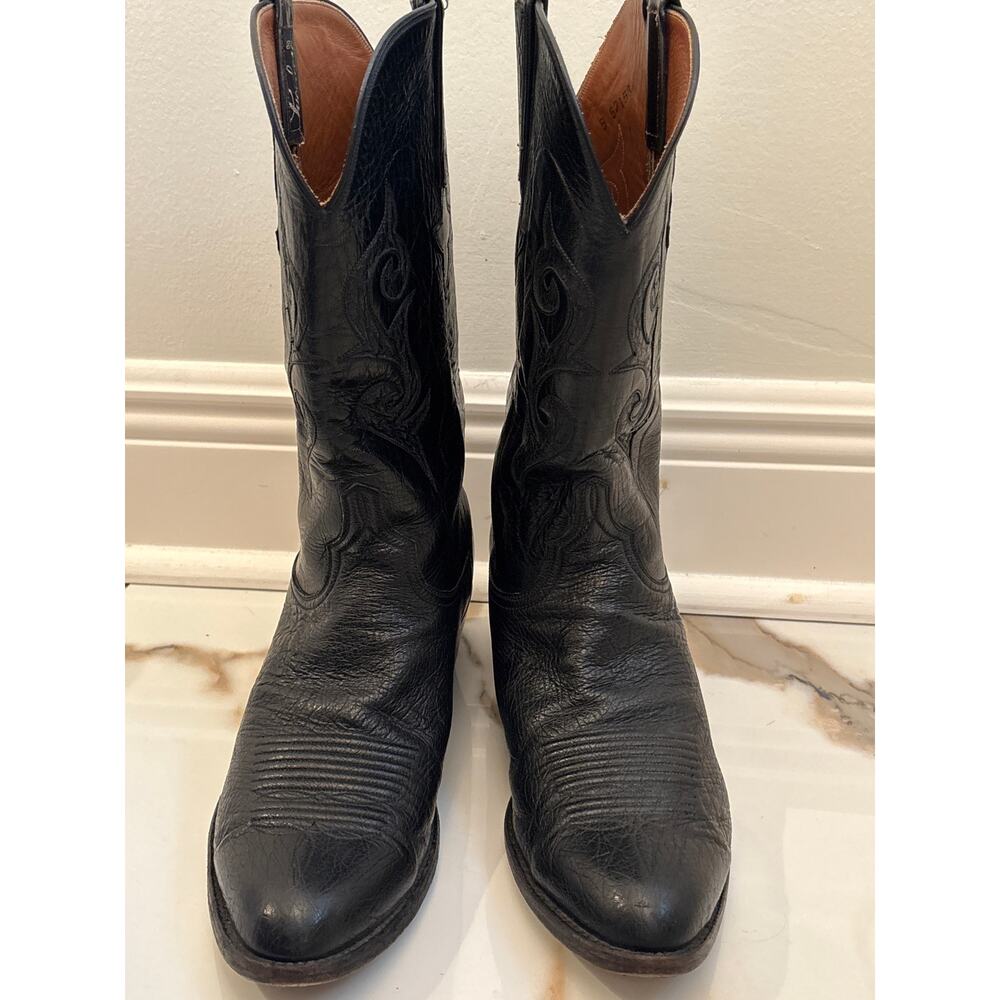 LUCCHESE 1883 Vintage Men’s Smooth Ostrich Leather Black Western Boots Sz 10 B